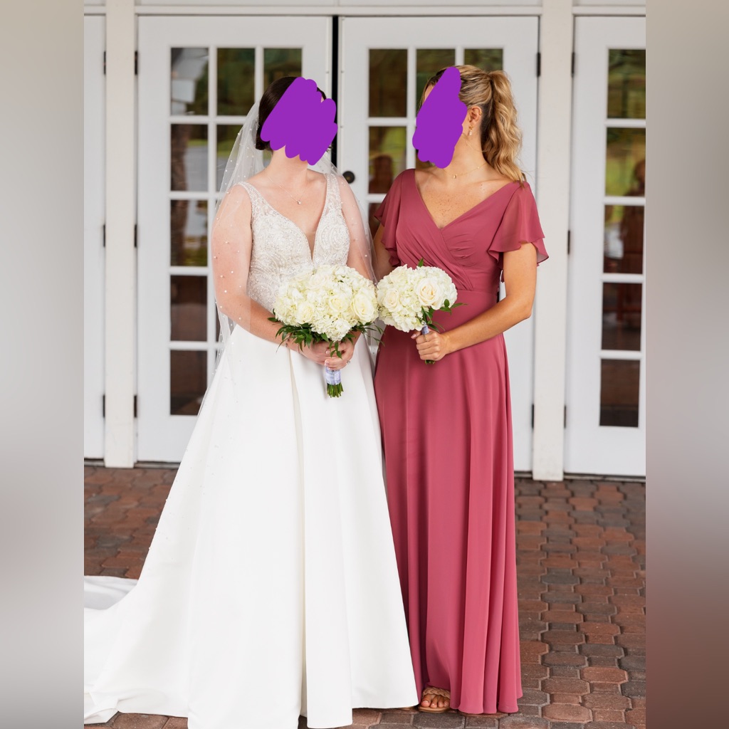 Blush Chiffon Bridesmaid Dress, Bill Levkoff, Size 6, Flutter Sleeve, V-Neck